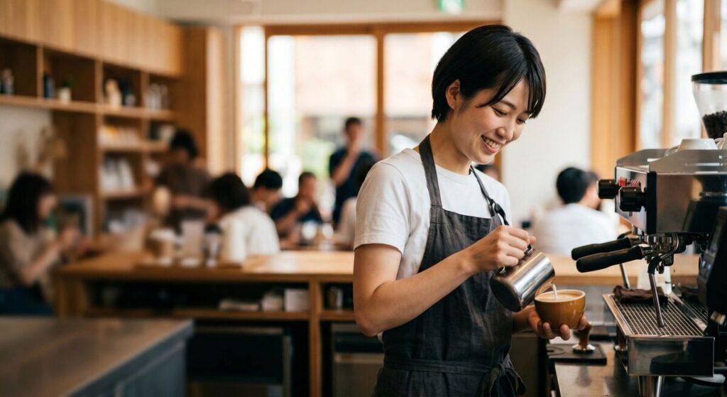 カフェで働く女性